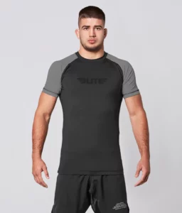 Elite Sports Rash Guard Mens Short Sleeve Gray