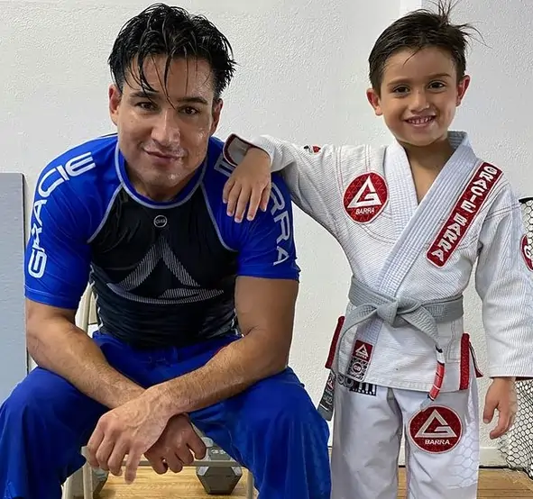 Mario Lopez and his son after Jiu Jitsu Class
