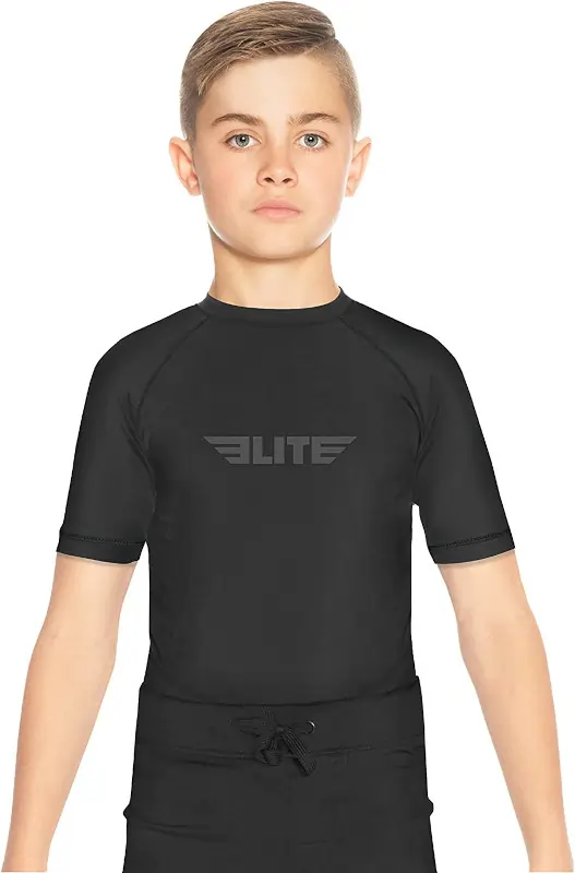 Elite Sports Youth BJJ Rash Guard Black Short Sleeve