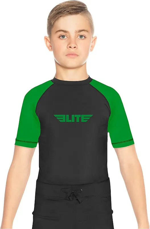 Elite Sports Youth BJJ Rash Guard Green Short Sleeve
