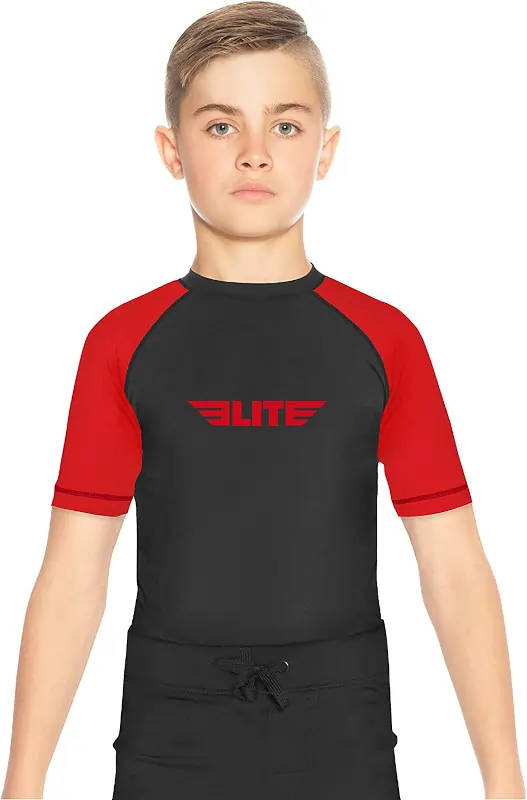 Elite Sports Youth BJJ Rash Guard Red Short Sleeve