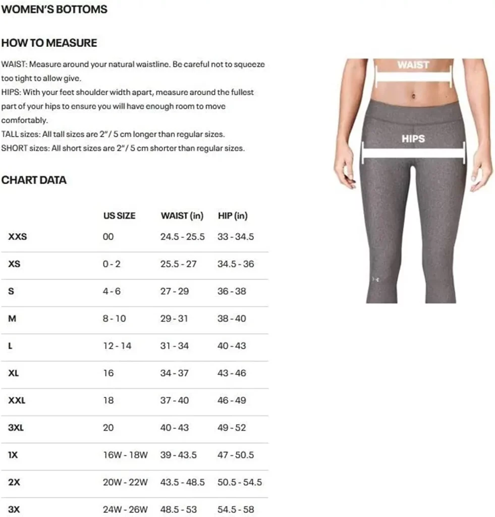 Under Womens Compression Spats Sizing Chart