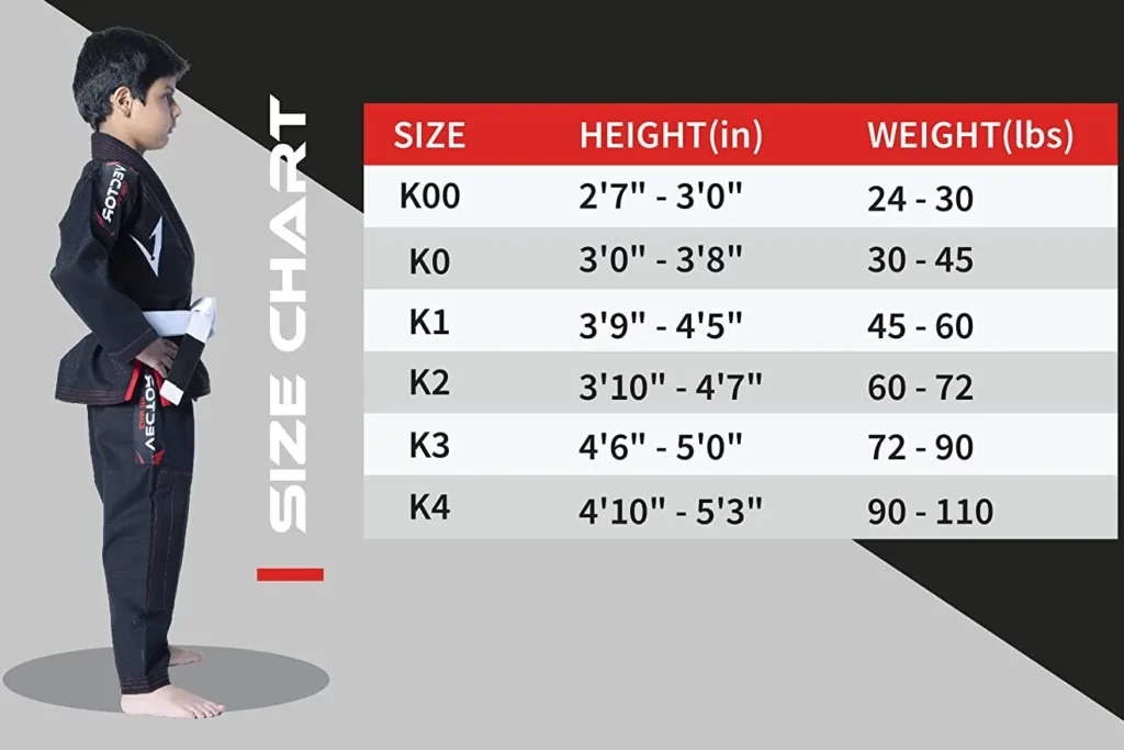 Vector Sports Youth BJJ Gi Sizing Chart